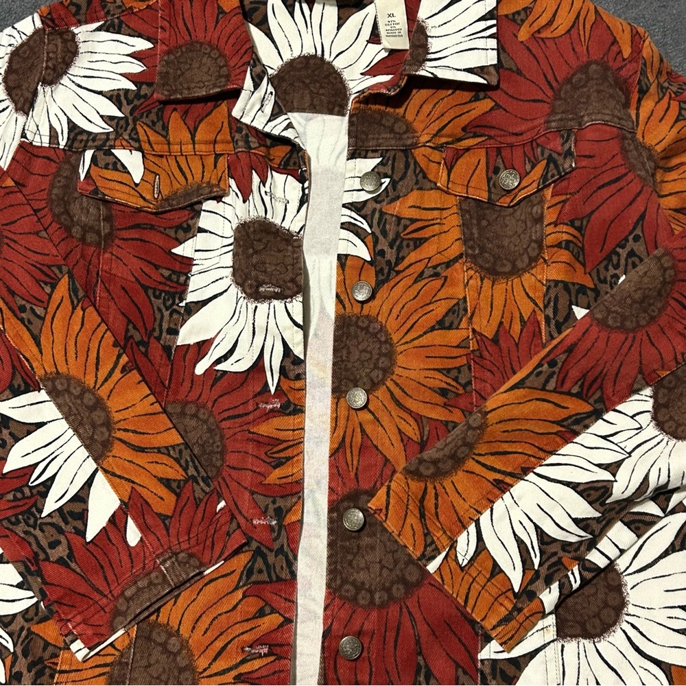 French Laundry Sunflower Autumn Floral Button-Front Jacket - XL - Picture 4 of 9